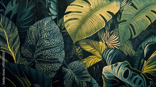 Wallpaper Mural Vibrant Tropical Leaves Pattern with Varied Colors and Textures Torontodigital.ca