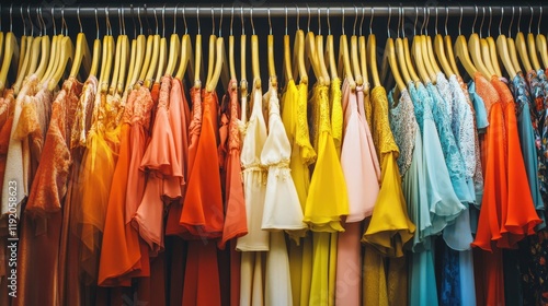 Wallpaper Mural A modern wardrobe filled with neatly hung dresses and folded clothes. Torontodigital.ca