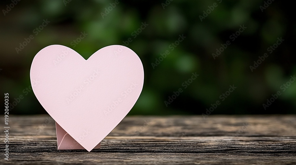 A hand holding a pink heart-shaped card against a blurred garden backdrop, evoking love and warmth A hand holding a pink heart-shaped card against a blurred garden backdrop, evoking love and warmth