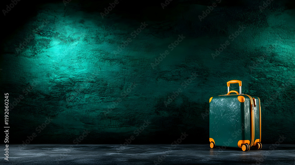 Fototapeta premium Blue suitcase with isolated against transparent background. Travel and vacation concept --