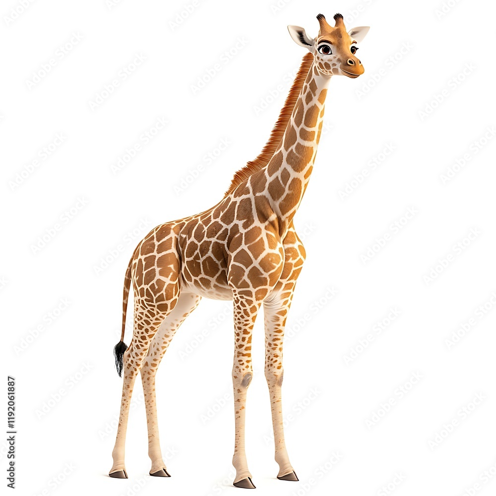 Giraffe standing, African savanna background, wildlife illustration, children's book Giraffe standing, African savanna background, wildlife illustration, children's book