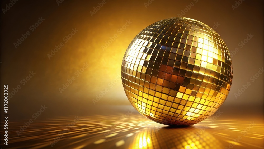 Obraz premium Golden disco ball reflecting on a polished mirror surface , golden, disco ball, mirror, reflection, shiny, sparkly