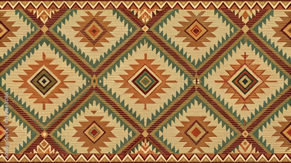 Seamless Native American tribal pattern in earthy tones on woven fabric, tribal, Native American, seamless, pattern Seamless Native American tribal pattern in earthy tones on woven fabric, tribal, Native American, seamless, pattern