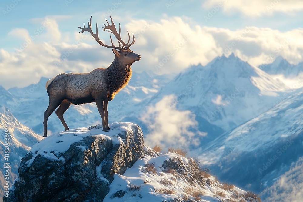 Majestic Elk in Winter Wonderland: A Breathtaking Mountaintop View Majestic Elk in Winter Wonderland: A Breathtaking Mountaintop View