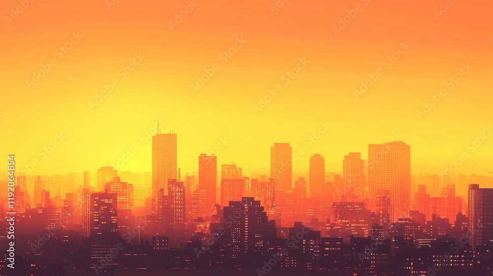 A vibrant metropolitan skyline during sunset, with buildings outlined in warm hues. A vibrant metropolitan skyline during sunset, with buildings outlined in warm hues.