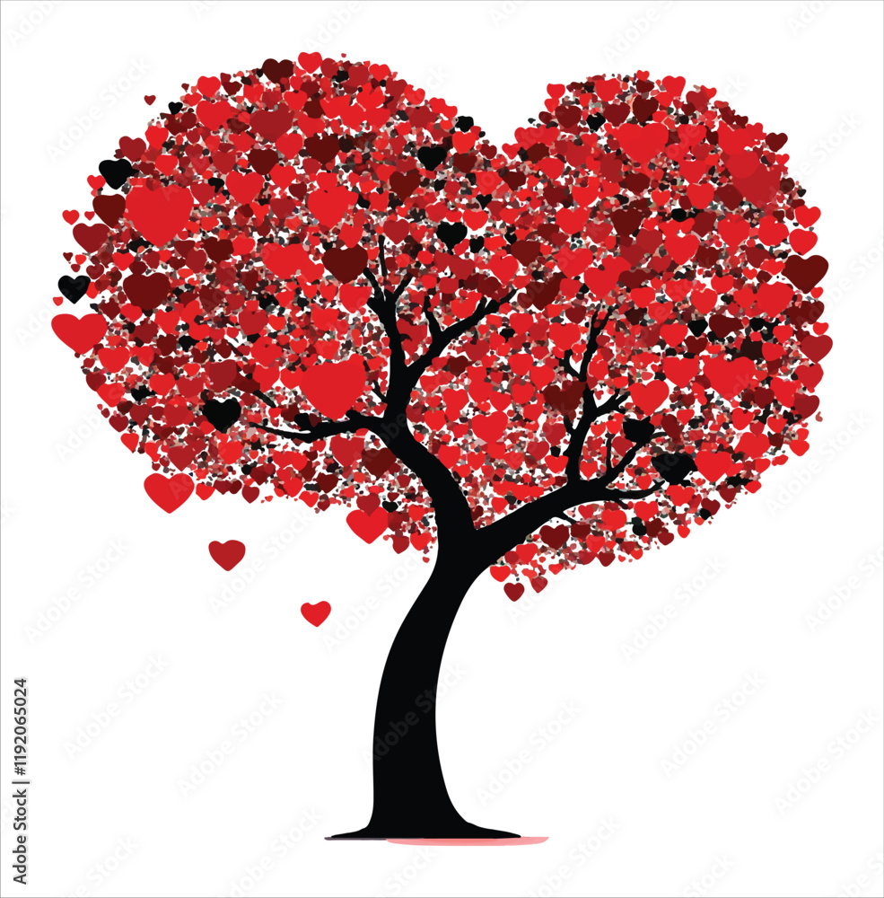 Obraz premium valentine day vector illustration love tree, tree, vector, leaf, flower, nature, spring, branch, illustration, art, heart, love, plant, design, summer, season, autumn, silhouette, blossom, floral, 