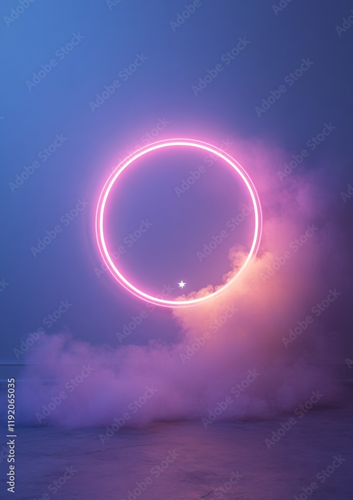 Ethereal Neon Circle with Crescent Moon and Star for Ramadan, Diwali, and Hanukkah Celebrations Ethereal Neon Circle with Crescent Moon and Star for Ramadan, Diwali, and Hanukkah Celebrations