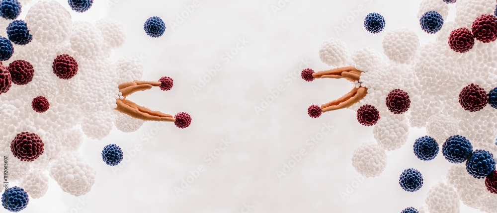 Fototapeta premium Abstract Art Red Blue White Bubbles Hands