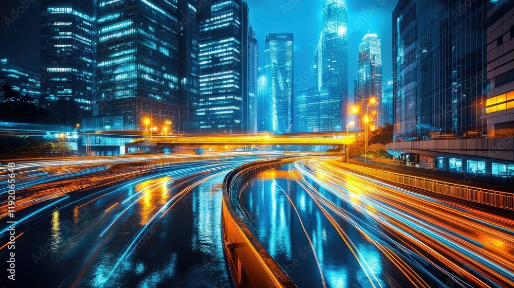 Obraz premium A futuristic cityscape at night with vibrant