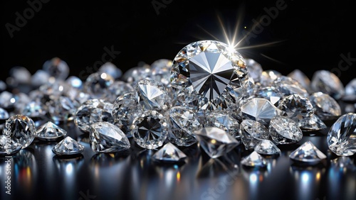 A stunning pile of sparkling diamonds on a sleek black background, luxury, precious gems, valuable, treasure, wealth photo