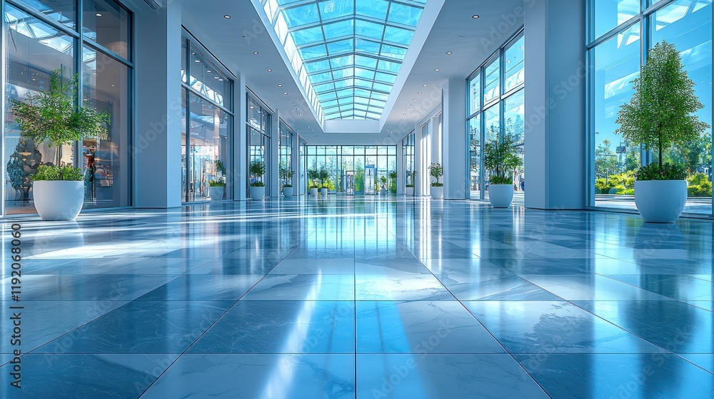 Modern atrium with glass ceiling and plants. Modern atrium with glass ceiling and plants.