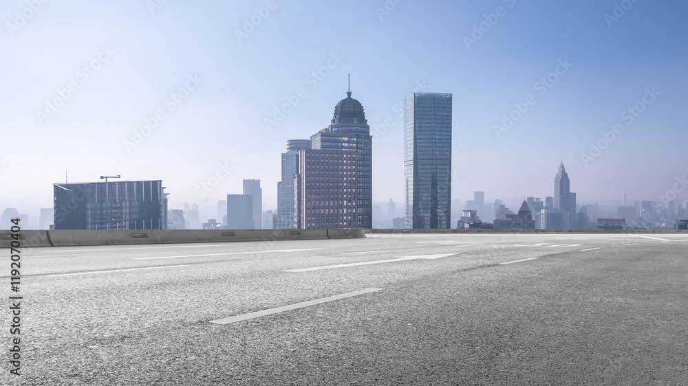 Urban Horizon: A Serene Morning View of a Bustling City Skyline Urban Horizon: A Serene Morning View of a Bustling City Skyline