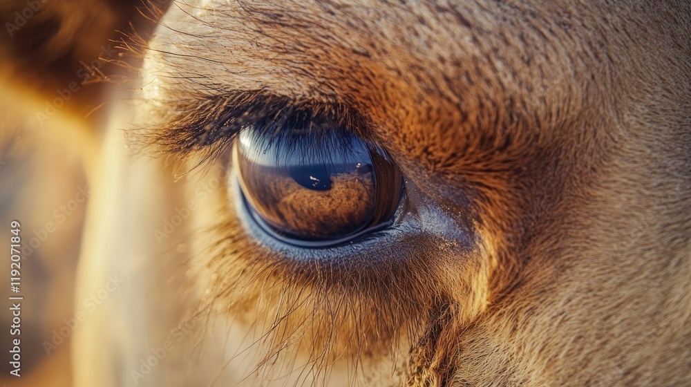 Close-up of a Brown Animal Eye Revealing Details of the Fur and Reflection Close-up of a Brown Animal Eye Revealing Details of the Fur and Reflection