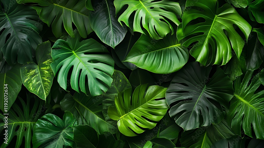 Fototapeta premium Seamless Pattern of Tropical Leaves with Monstera and Banana Leaves