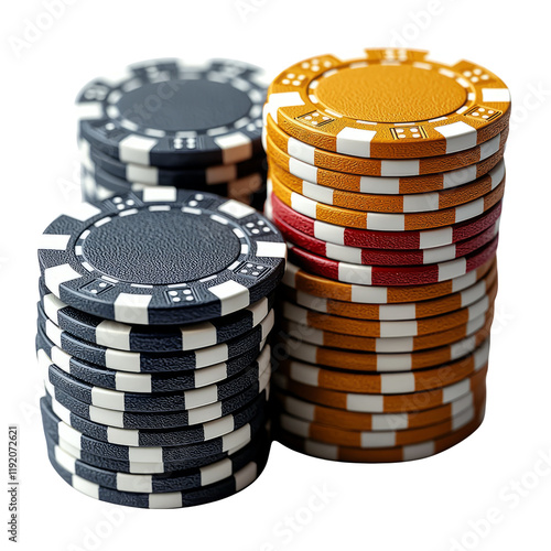 Isolated Casino Poker Chips Stacked on Transparent Background for Gambling, Gaming, and Casino Themes photo