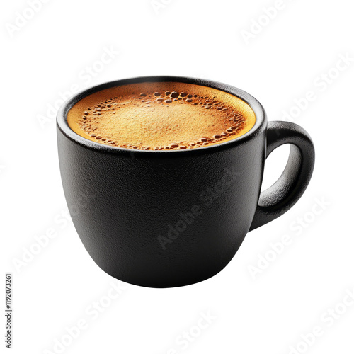 Black Coffee Cup with Fresh Brewed Espresso Isolated on Transparent Background for Design Projects