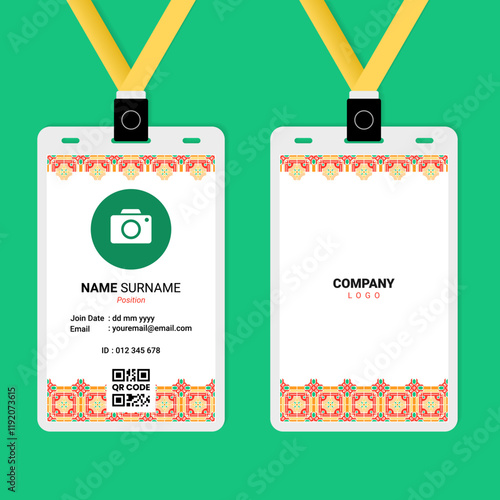 ID Card Design with Chinese Geometric Ornament on Top and Bottom