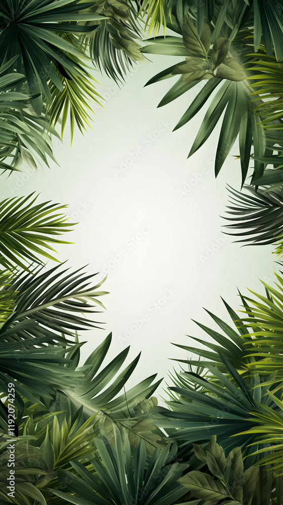 Fototapeta premium Digital white palm leaf border plant abstract graphic poster background