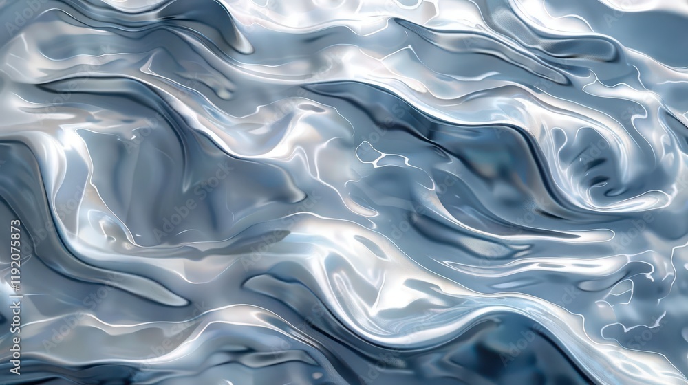 Fototapeta premium Abstract swirling patterns resembling water or liquid textures in shades of blue and silver.
