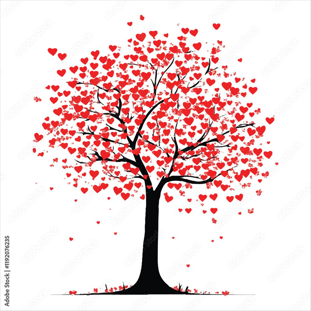 Fototapeta premium valentine day vector illustration love tree, tree, vector, leaf, flower, nature, spring, branch, illustration, art, heart, love, plant, design, summer, season, autumn, silhouette, blossom, floral, 