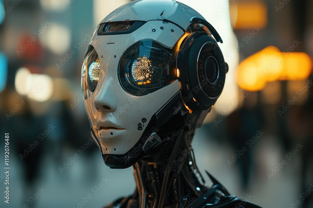 Robot with Headphones Close Up Robot with Headphones Close Up
