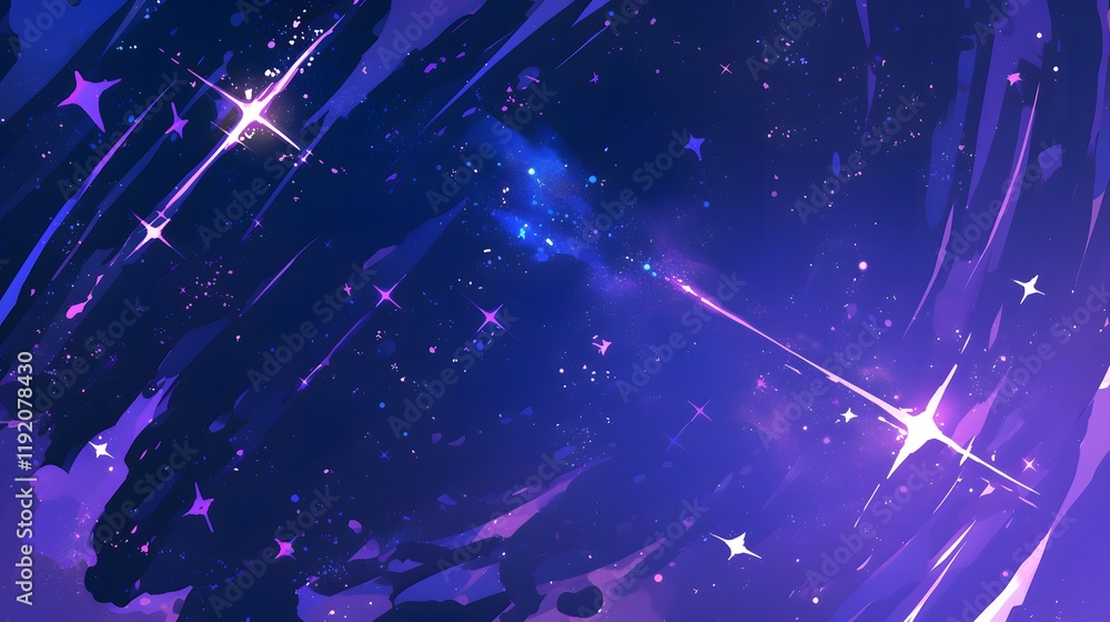 Purple shooting stars on a dark background, anime-style animation.