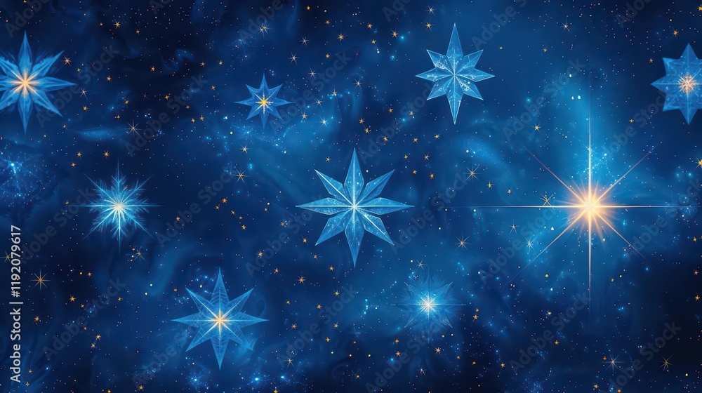 A cosmic scene featuring blue stars against a dark, starry background. A cosmic scene featuring blue stars against a dark, starry background.