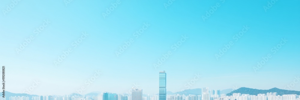 Fototapeta premium Skyline and Urban Safety Korean City with Tall Buildings, Skyline Evacuation Signs, and Rooftop Warning Systems Highlighting Safety Measures