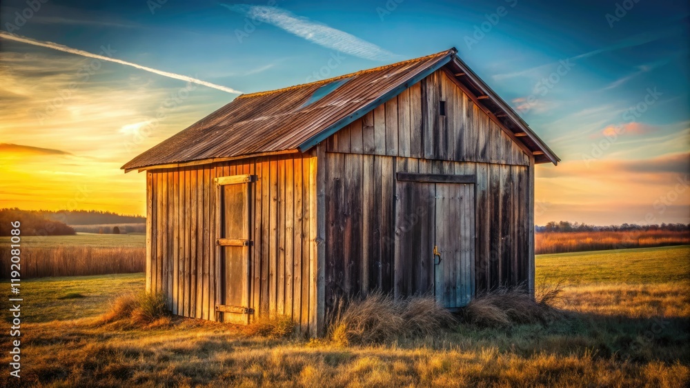 Obraz premium Weathered wood, minimalist shed photography. Rural scene, rustic barn.