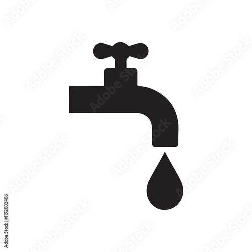 A black faucet with a drop of water icon