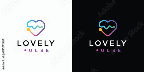 Heart shape and heartbeat wave vector logo design with modern, simple, clean and abstract style. Icons for business, health care, sports and personal branding.