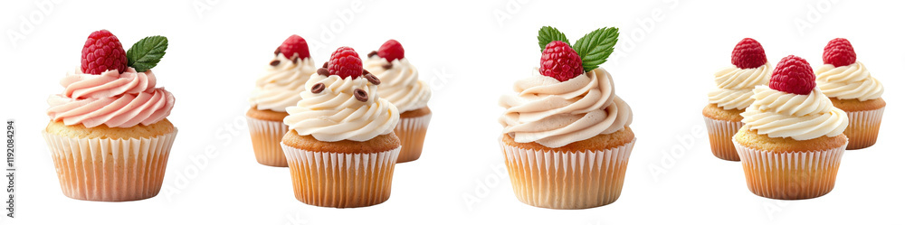 Raspberry cupcakes with spreading sauce isolated on white background. Collection Png. Raspberry cupcakes with spreading sauce isolated on white background. Collection Png.