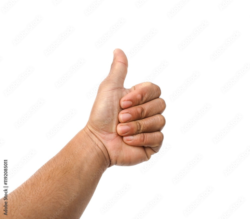 Male hand giving thumbs up isolated on white background, business concept. Male hand giving thumbs up isolated on white background, business concept.