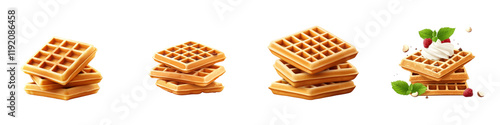 Flat style illustration of chocolate waffles isolated on white background. Collection Png.
