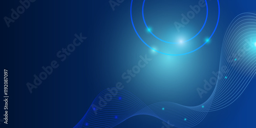 Abstract neon style blue wide banner design background. Abstract modern 3d banner design with dark blue technology geometric background. Vector illustration.