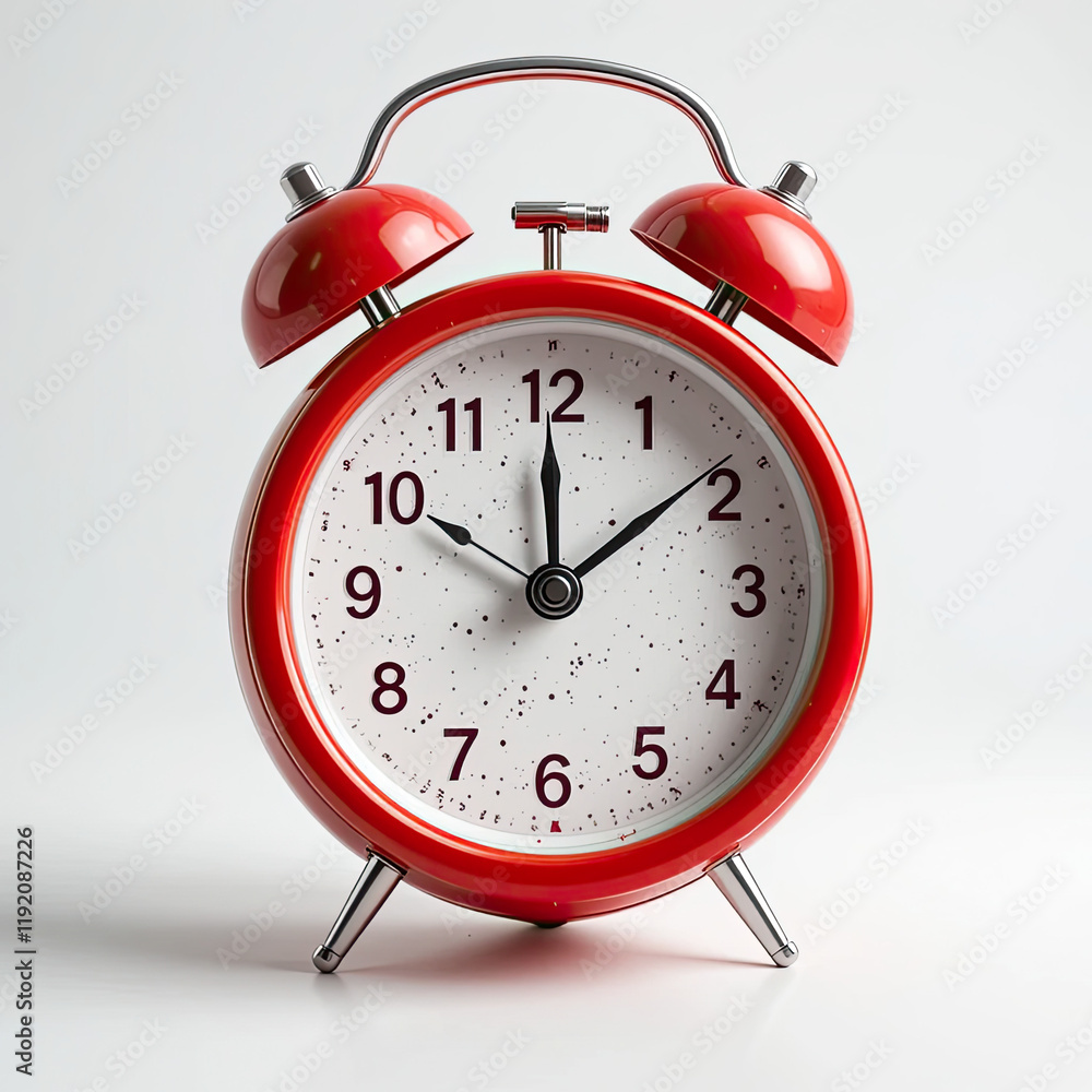 Retro Red Alarm Clock on White Background with Modern Minimalist Design Retro Red Alarm Clock on White Background with Modern Minimalist Design