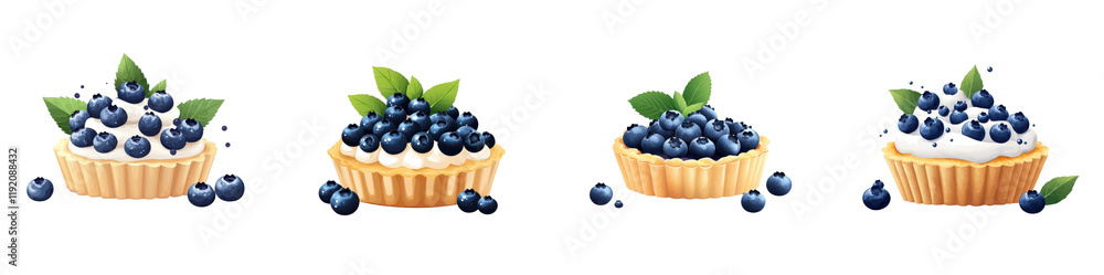 Flat style illustration of blueberry tart isolated on white background. Collection Png. Flat style illustration of blueberry tart isolated on white background. Collection Png.