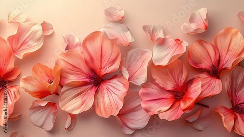 A vibrant arrangement of pink and peach flowers, showcasing delicate petals and soft hues.