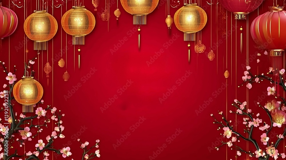 festive Chinese New Year greeting card set against a vibrant red background, symbolizing luck and prosperity festive Chinese New Year greeting card set against a vibrant red background, symbolizing luck and prosperity