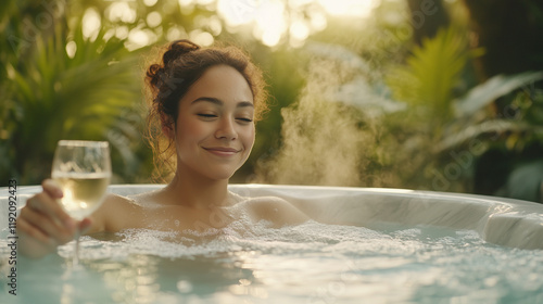 Sunset Soaking:  A young wo...