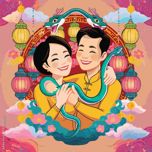 Hold Couplets To Wish Tet holiday vector illustration 