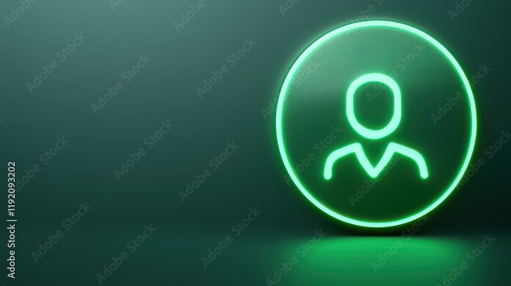 Glowing green icon with centered human silhouette, a symbol of digital presence Glowing green icon with centered human silhouette, a symbol of digital presence