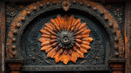 Fototapeta na wymiar Ornate floral architectural detail in warm tones.
