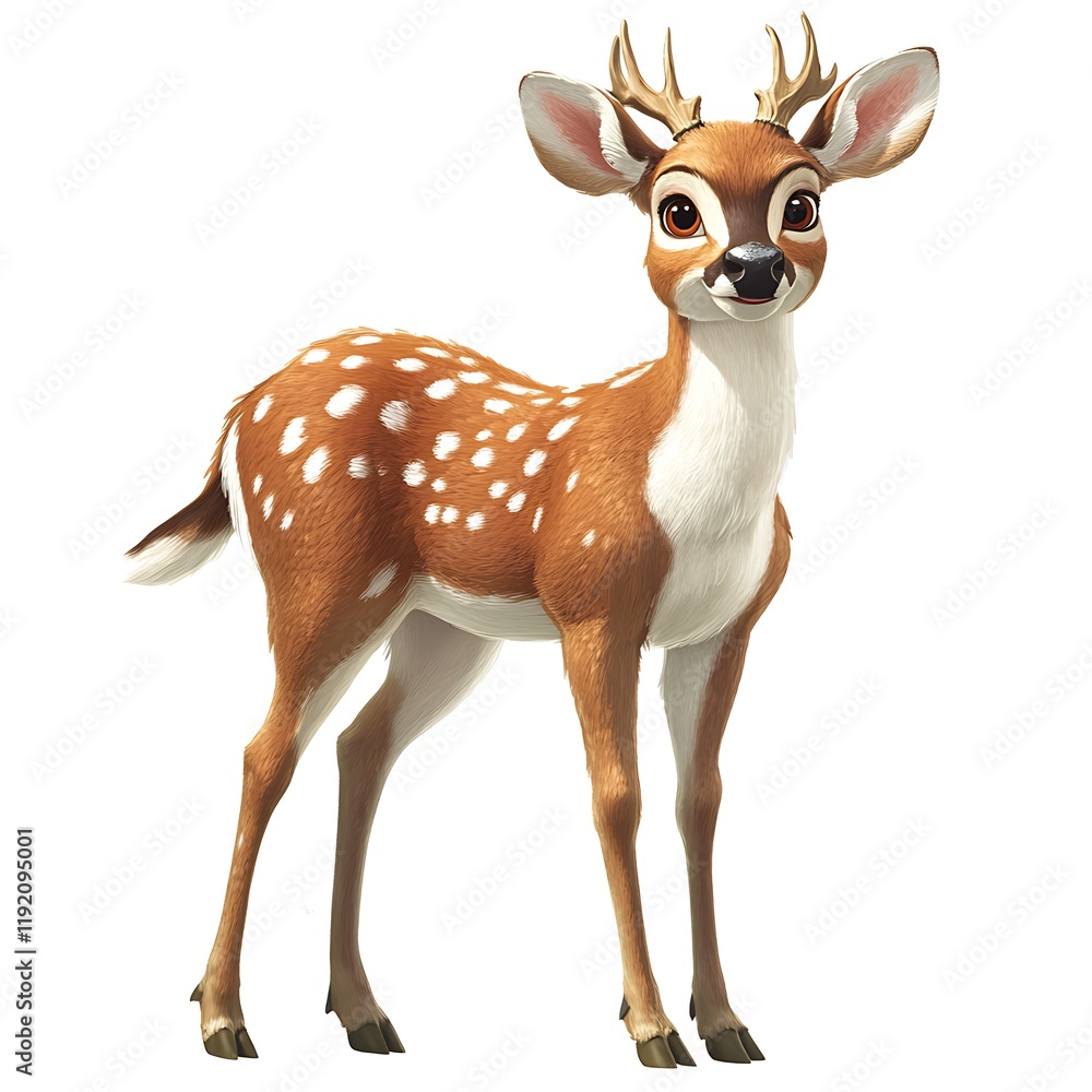 Adorable young deer, forest background, children's book illustration Adorable young deer, forest background, children's book illustration