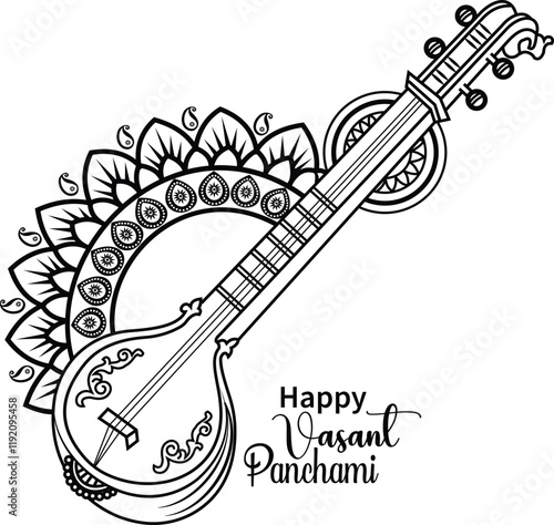 Happy vasant panchami and Saraswati puja traditional indian festival design