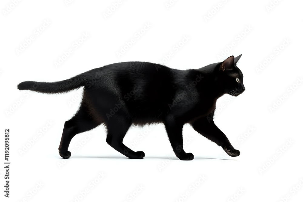 Side view of a Black Cat walking, isolated on white Side view of a Black Cat walking, isolated on white