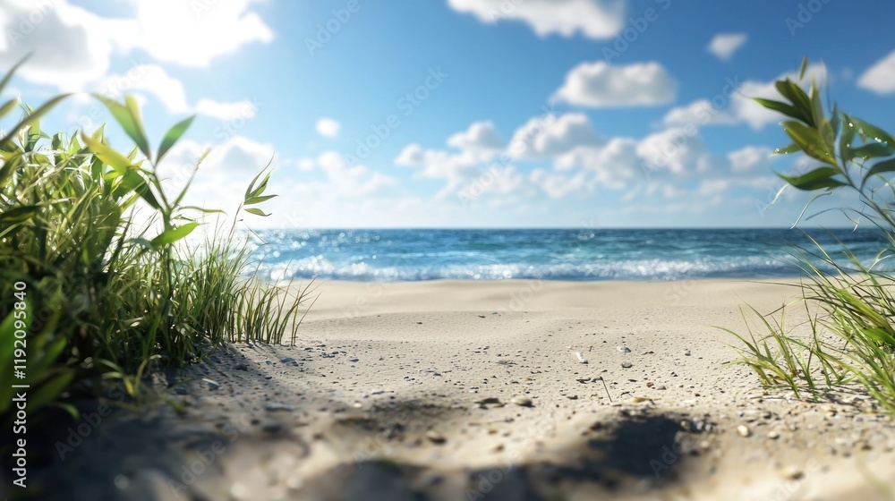 Serene Coastal Paradise: A Tranquil Beach Scene Serene Coastal Paradise: A Tranquil Beach Scene