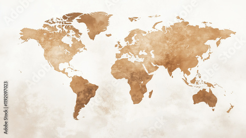 World Map in Sepia Tones: An antique-style world map in sepia tones, evokes a sense of adventure and exploration. The muted color palette creates a vintage aesthetic, ideal for travel, geography.