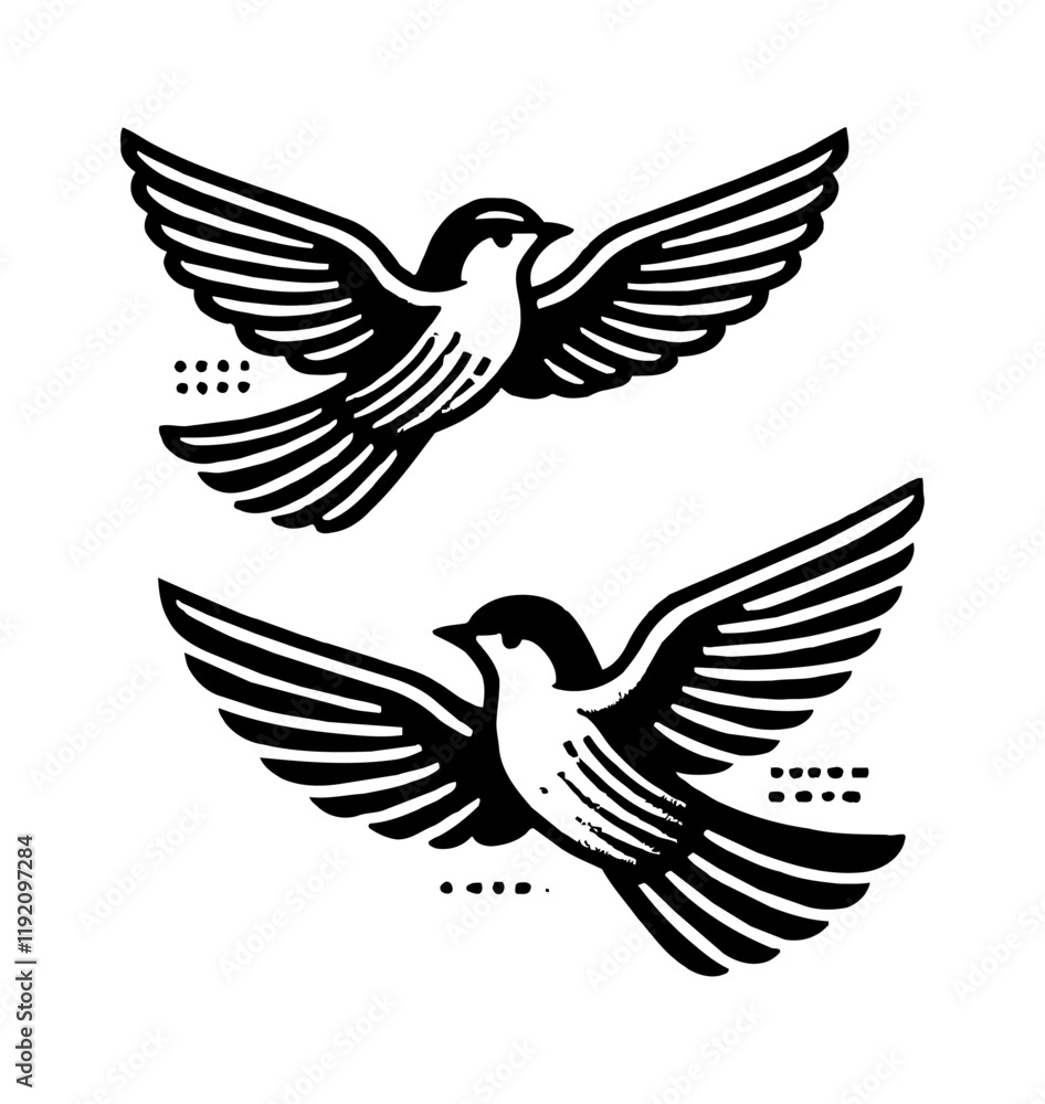 Fototapeta premium bird fly engraving black and white outline