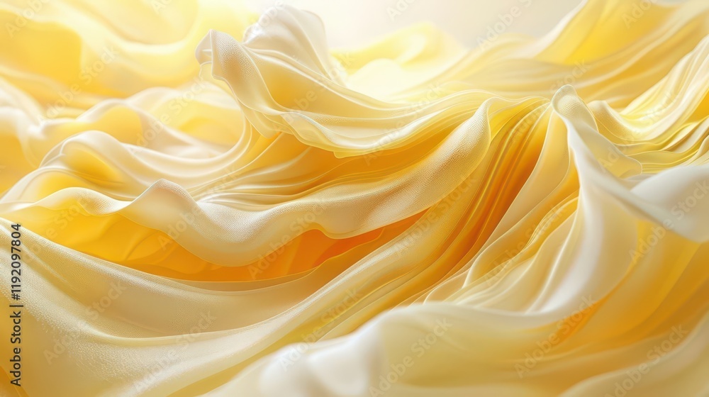 Fototapeta premium Close-up of flowing yellow and white fabric, showcasing texture and movement.